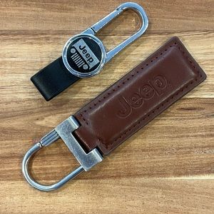 2 JEEP Black Brown Silver Leather Keychains